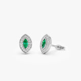 14k Marquise Emerald Diamond Halo Stud Earrings 14k White Gold Ferkos Fine Jewelry