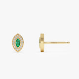 14k Marquise Emerald Diamond Halo Stud Earrings Ferkos Fine Jewelry