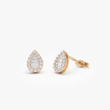 14k Baguette and Round Diamond Pear Studs 14k Rose Gold Ferkos Fine Jewelry