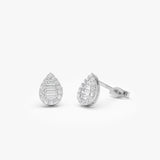 14k Baguette and Round Diamond Pear Studs 14k White Gold Ferkos Fine Jewelry