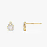 14k Baguette and Round Diamond Pear Studs Ferkos Fine Jewelry