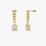 14k Baguette Diamond Halo Chain Earrings 14k Gold Ferkos Fine Jewelry