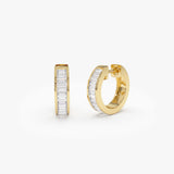 14k Channel Set Baguette Diamond Hoop Earrings 14k Gold Ferkos Fine Jewelry