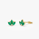 14k Emerald Petal and Diamond Stud Earrings 14k Gold Ferkos Fine Jewelry