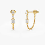 14k Mixed Diamond Chain Dangle Earrings 14k Gold Ferkos Fine Jewelry