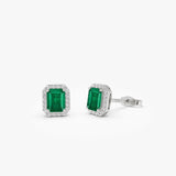 14k Emerald and Diamond Halo Stud Earrings 14k White Gold Ferkos Fine Jewelry