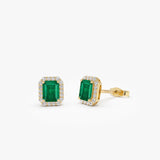 14k Emerald and Diamond Halo Stud Earrings 14k Gold Ferkos Fine Jewelry