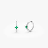 14k Princess Cut Emerald and Diamond Hoop Earrings 14K White Gold Ferkos Fine Jewelry