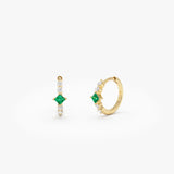 14k Princess Cut Emerald and Diamond Hoop Earrings 14K Gold Ferkos Fine Jewelry