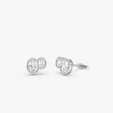 1.00 ctw 14k Lab Grown Oval Shaped Diamond Double Bezel Stud Earrings - Elia 14k White Gold Ferkos Fine Jewelry