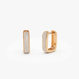 14k Diamond Pave Huggie Earrings Square Gold Hoops Ferkos Fine Jewelry