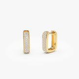 14k Diamond Pave Huggie Earrings Square Gold Hoops 14k Gold Ferkos Fine Jewelry