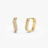 14K Gold Wave Pavé Huggie Hoop Earrings with Natural Diamonds 14k Gold Ferkos Fine Jewelry