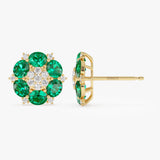 4.70 Ctw 14k Lab Grown Emerald and Diamond Cluster Stud Earrings - Brina Ferkos Fine Jewelry