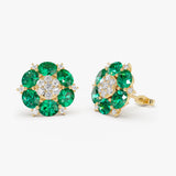 4.70 Ctw 14k Lab Grown Emerald and Diamond Cluster Stud Earrings - Brina 14K Gold Ferkos Fine Jewelry