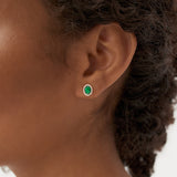 1.86 Ctw 14k Lab Grown Emerald and Diamond Oval Halo Stud Earrings - Edda