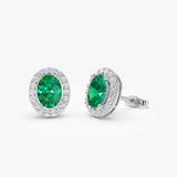1.86 Ctw 14k Lab Grown Emerald and Diamond Oval Halo Stud Earrings - Edda