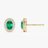 1.86 Ctw 14k Lab Grown Emerald and Diamond Oval Halo Stud Earrings - Edda