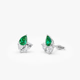 1.79 Ctw 14k Pear Shape Lab Grown Emerald and Diamond Stud Earrings - Fauna 14k White Gold Ferkos Fine Jewelry