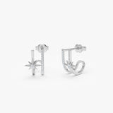 14k North Star Doublel Hoop Diamond Earrings 14k White Gold Ferkos Fine Jewelry