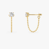 1.00 CTW 14K Gold Asscher Cut Lab Grown Diamond Beaded Chain Stud Earrings - Narla Ferkos Fine Jewelry