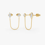 0.65 CTW 14k Marquise and Round Shape Lab Grown Diamond Chain Studs 14k Gold Ferkos Fine Jewelry