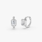 0.70 CTW 14k Emerald Cut Lab Grown Diamond Huggie Earrings - Minel 14k White Gold Ferkos Fine Jewelry