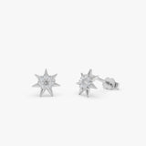 14K Gold Diamond Starburst Stud Earrings 14k White Gold Ferkos Fine Jewelry