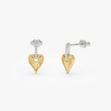 14K Gold Two Tone Fluted Diamond Heart Earrings 14k Gold Ferkos Fine Jewelry