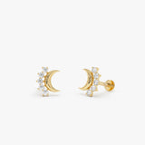 14K Gold Crescent Moon Lab Grown Diamond Flat Back Stud – 0.05 CTW 14k Gold Ferkos Fine Jewelry