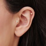 14K Gold Diamond Cross Flat Back Piercing Stud Ferkos Fine Jewelry
