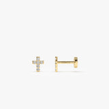 14K Gold Diamond Cross Flat Back Piercing Stud 14k Gold Ferkos Fine Jewelry