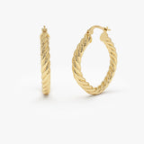14k Twisted Rope Squared off Hoop Earrings 14K Gold Ferkos Fine Jewelry
