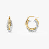 14k Gold and White Gold Twisted Hoops Ferkos Fine Jewelry