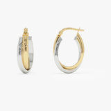 14k Mixed Metal Oval Gold Hoop Earrings 16MM Ferkos Fine Jewelry