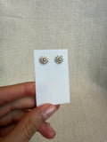 14k Gold Baguette Halo and Cluster Round Diamond Stud Earrings