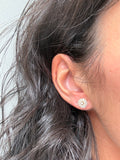 14k Gold Baguette Halo and Cluster Round Diamond Stud Earrings