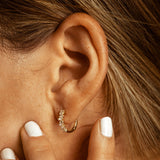 14K Gold Horizontal Set Mini Baguette Diamond Huggie Ferkos Fine Jewelry