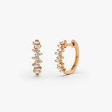 14K Rose Gold Horizontal Set Mini Baguette Diamond Huggie Ferkos Fine Jewelry