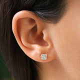 14k Rose Square Baguette and Round Diamond Earrings Ferkos Fine Jewelry