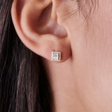 14k Rose Baguette Diamond Studs in Halo Setting