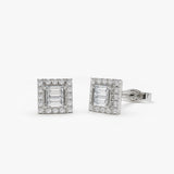 14k Baguette Diamond Studs in Halo Setting 14K White Gold Ferkos Fine Jewelry