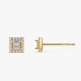 14k Baguette Diamond Studs in Halo Setting Ferkos Fine Jewelry