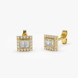 14k Baguette Diamond Studs in Halo Setting Ferkos Fine Jewelry