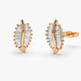 14k Rose Baguette Diamond Leaf Earrings Ferkos Fine Jewelry