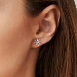 14k Rose Floral Design Baguette Diamond Stud Earrings