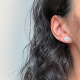 14k Gold Baguette Halo and Round Diamond Earrings