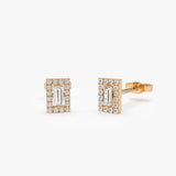 14k Rose Baguette Diamond Halo Setting Diamond Studs Ferkos Fine Jewelry