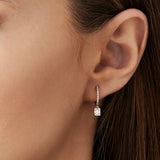 14k Rose Diamond Huggie Earrings with Dangling Illusion Set Baguette Diamonds Ferkos Fine Jewelry