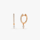 14k Rose Diamond Huggies with a Dangling Marquise Diamond Ferkos Fine Jewelry